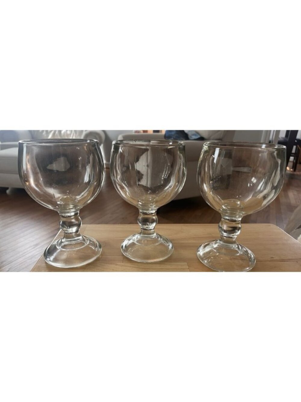 Vintage Hand Blown Mexican Recycled Bubble Glass Wine Goblets Set of 3 Heavy